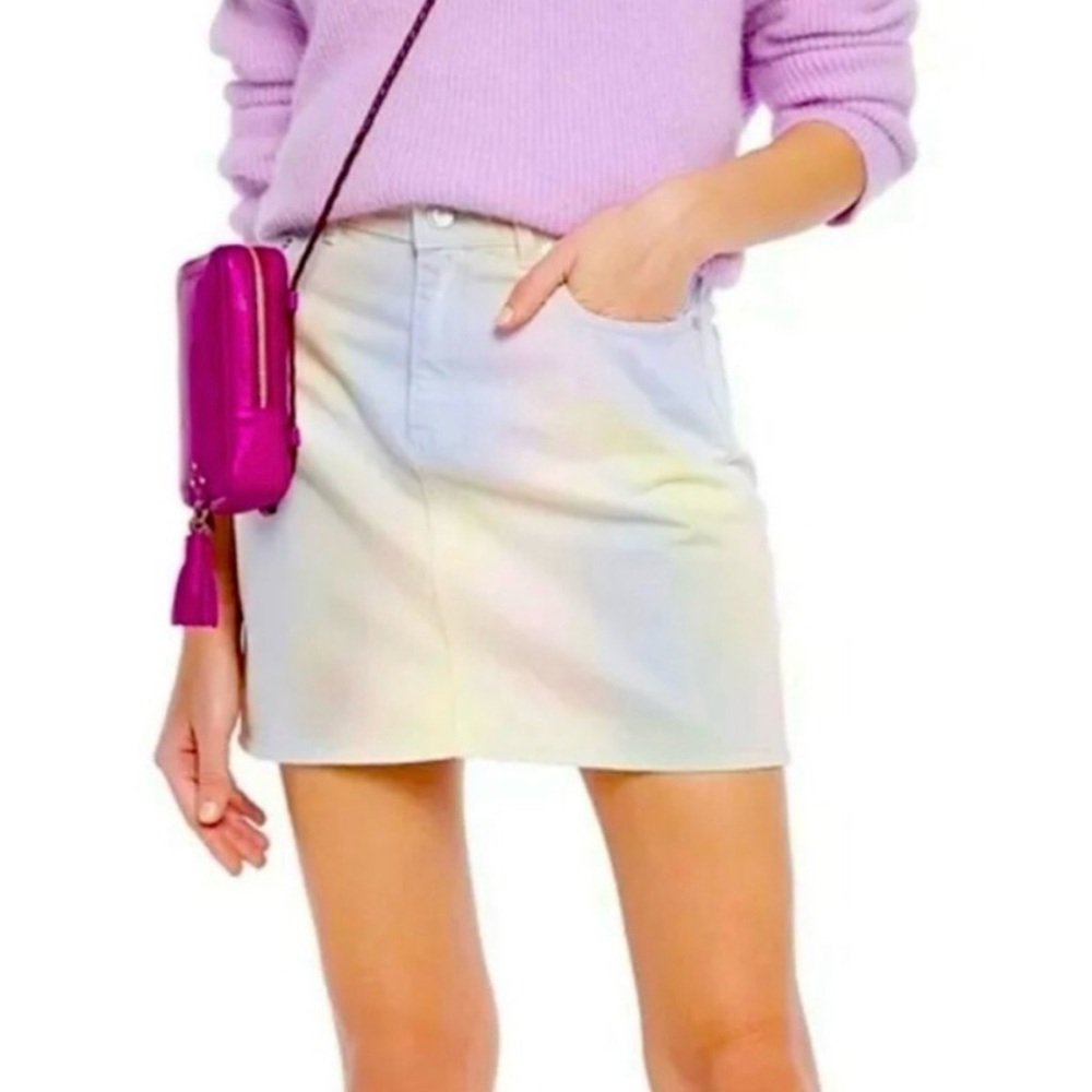GANNI Mini Skirt Shiloh Denim Pastel Boho Tyedye SZ 40/8 M Designer Denim NWOT